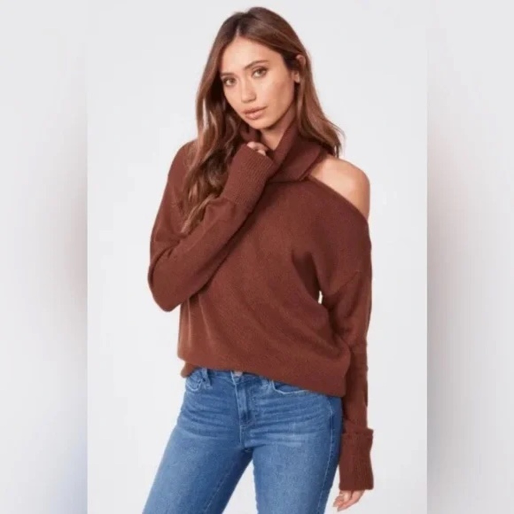 PAIGE brown cut out turtleneck